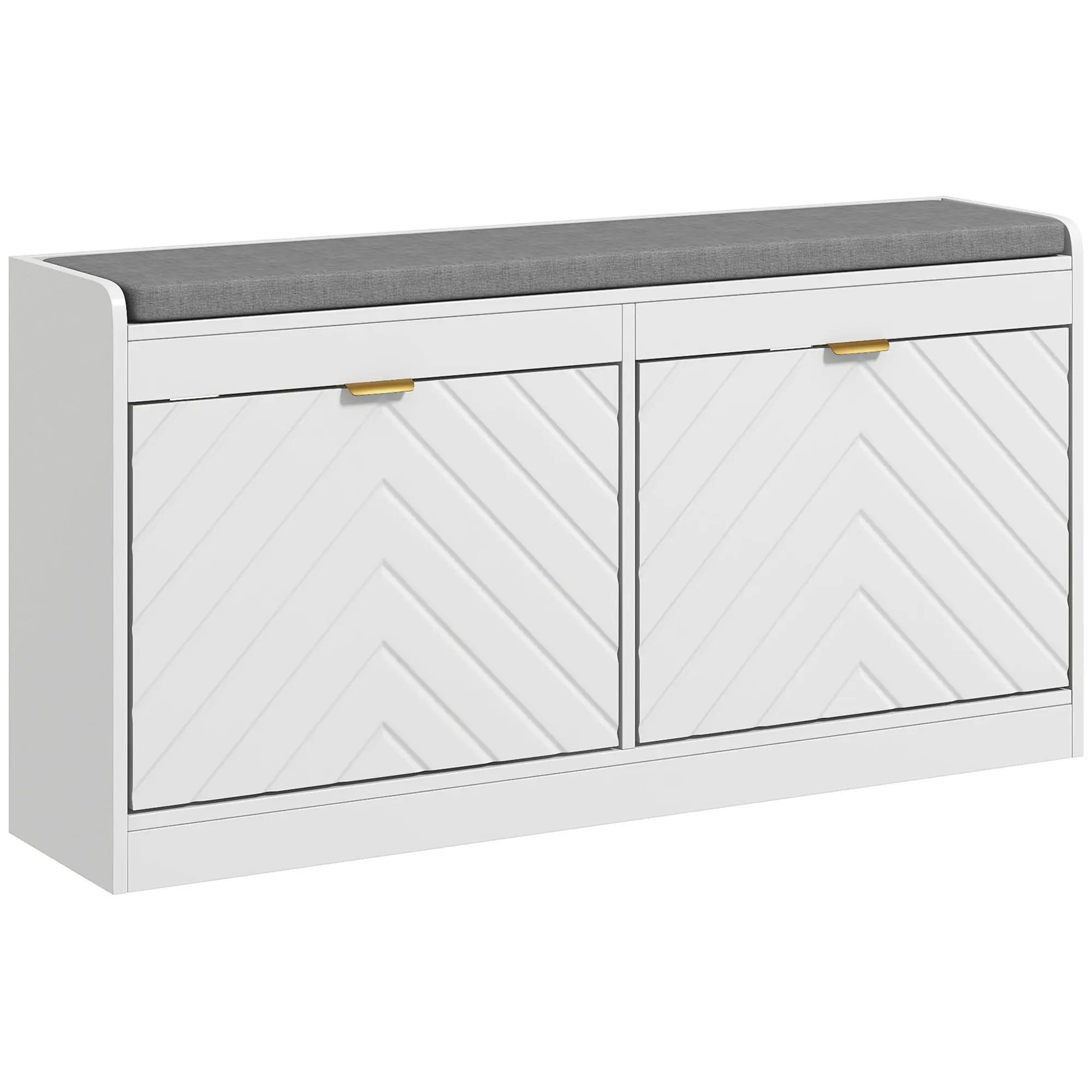 HOMCOM Multi-Functional Furniture-Style Indoor Small Stand-Alone Storage Bench, Entryway Stool with 2 Flip Drawers, Seating Cushion, 2 Vents for 8 Pairs of Shoes, White, Stand-Alone Storage Benches, Small Storage Benches