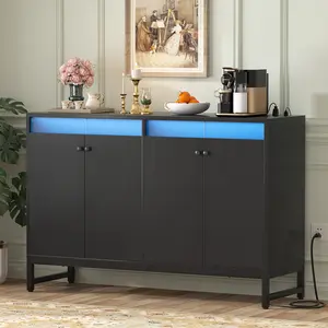 Aheaplus Sideboard Buffet Cabinet with Power Outlet, Kitchen Storage Cabinet with LED Light & Doors, Accent Cabinet Cupboard Buffet Table with Storage for Dining Room, Living Room, Hallway