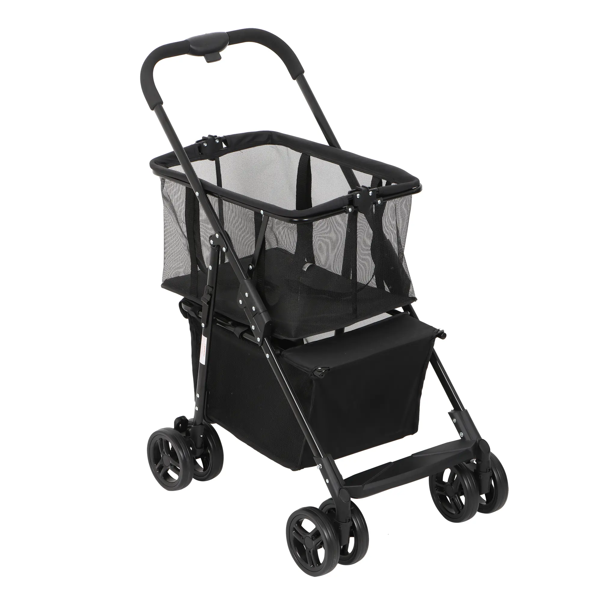 ZENY Foldable 2‑Tier Mesh Utility Wagon – 360° Swivel Casters, Dual Foot Brakes, 110‑lb Capacity, All‑Terrain Rolling Cart for Groceries, Beach, Garden & Household Use (Black),dorm essentials,home decor