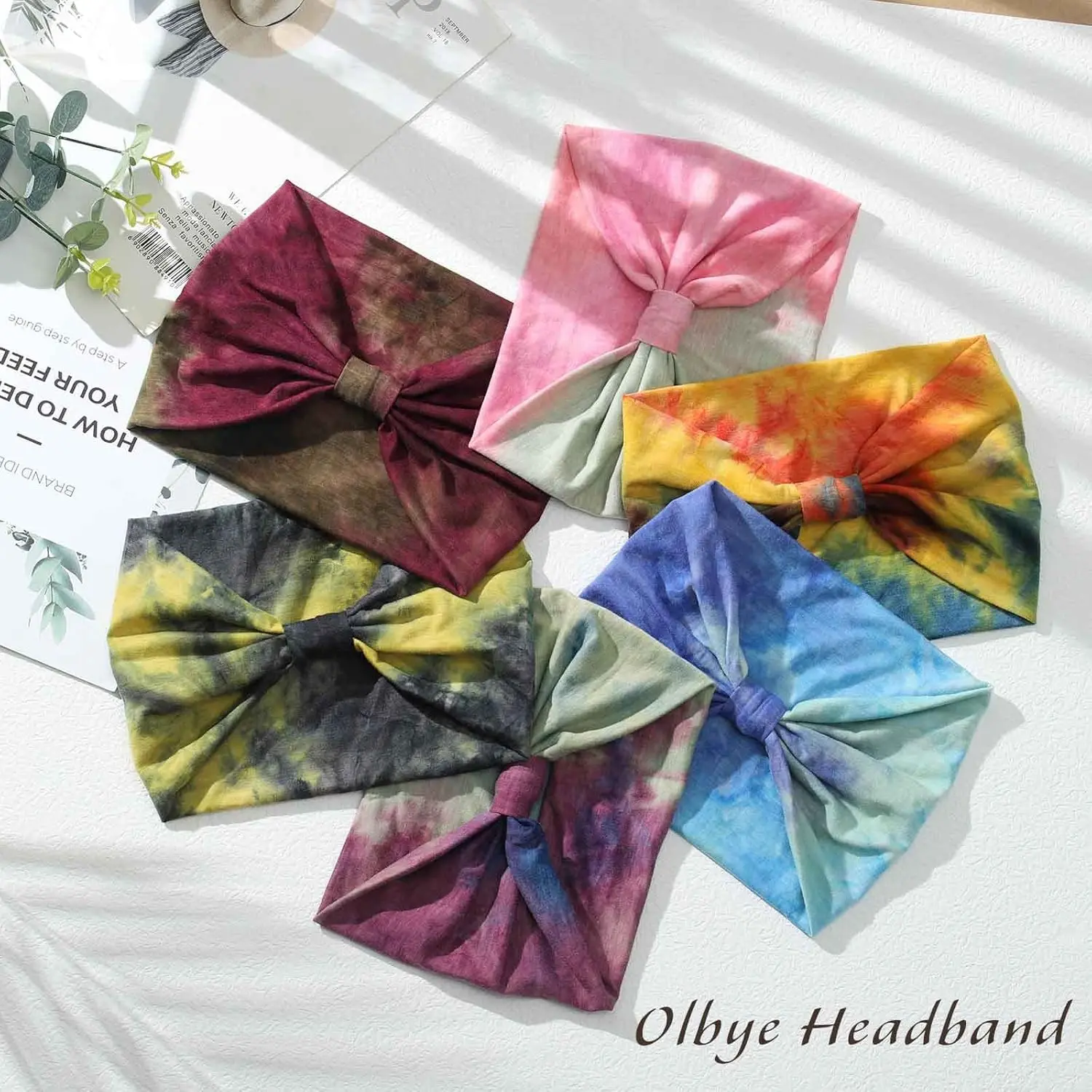6PCS Yoga Workout Stretchy Hair Bands, on-Slip Tie Dye Turban Headband, Twist Knotted Stretchy Wraps Head Bands Hair Accessories