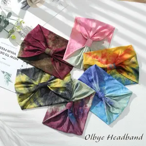 6PCS Yoga Workout Stretchy Hair Bands, on-Slip Tie Dye Turban Headband, Twist Knotted Stretchy Wraps Head Bands Hair Accessories