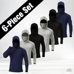 Men's 2026 Quick-Dry Long-Sleeve Hoodie - 6pcs Casual Hoodie, Fitted-Cut Breathable Workout Tops with Face Mask, Sun-Protective Activewear for Fishing, Outdoor Sports, Longsleeves Hoodie