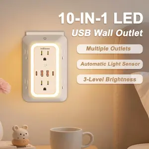 Outlet Extender with Night Light, Multi Plug Outlet, USB Wall Charger Surge Protector 4 USB Ports(2 USB C), Multifunctional Power Strip Electrical Outlet Splitter Expander for Home Office Dorm Room