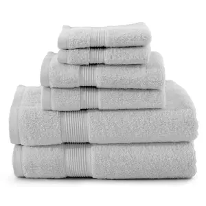 Lux Decor 6 Pack Bath Towel Set - 100% Cotton, Zero Twist Weave, Soft & Absorbent -  2 Bath Towels, 2 Hand Towels, 2 Washcloths, Bathroom Towel Set