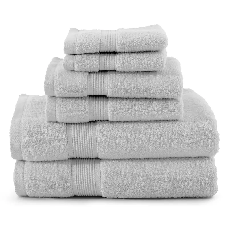 Lux Decor 6 Pack Bath Towel Set - 100% Cotton, Zero Twist Weave, Soft & Absorbent -  2 Bath Towels, 2 Hand Towels, 2 Washcloths, Bathroom Towel Set