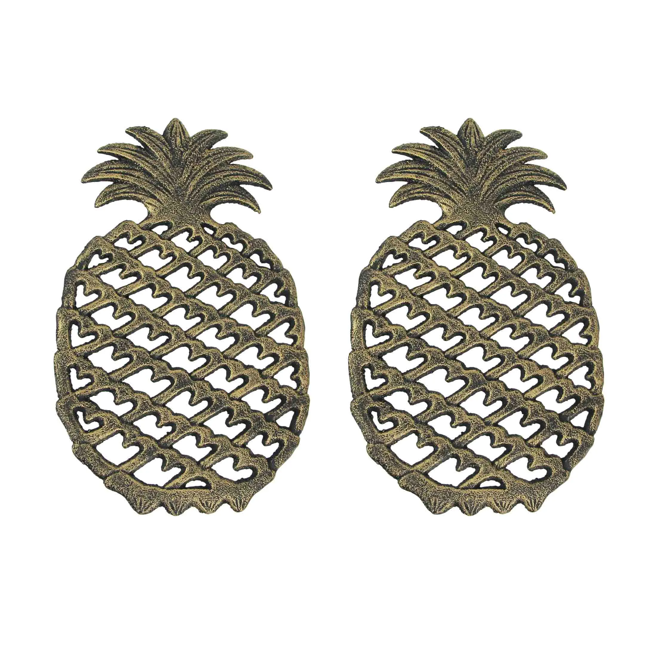 2 Piece Antique Bronze Finish Tropical Pineapple Cast Iron Trivet Set