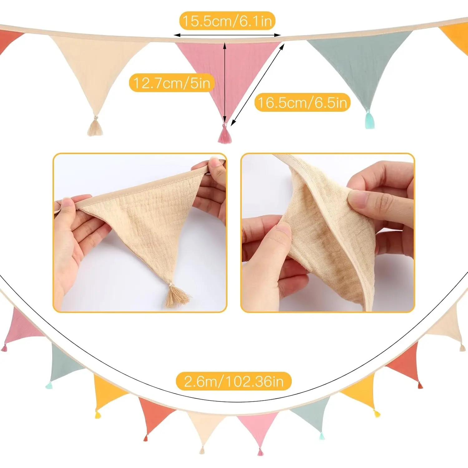 2.6m Triangular Fabric Bunting Garland - Reusable Party Decoration Flags, Non-Electric, Versatile Hanging Decor for Christmas, Halloween, Birthdays & Events - Home Improvement.