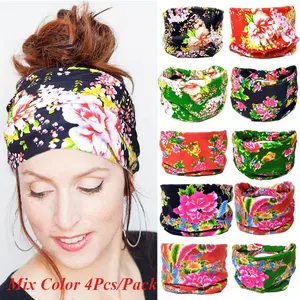 4Pcs/Pack Fashionable  Print Breathable Yoga Headband ,  , Sweat Absorption Sports  Sweat Headband  For Women and Girls
