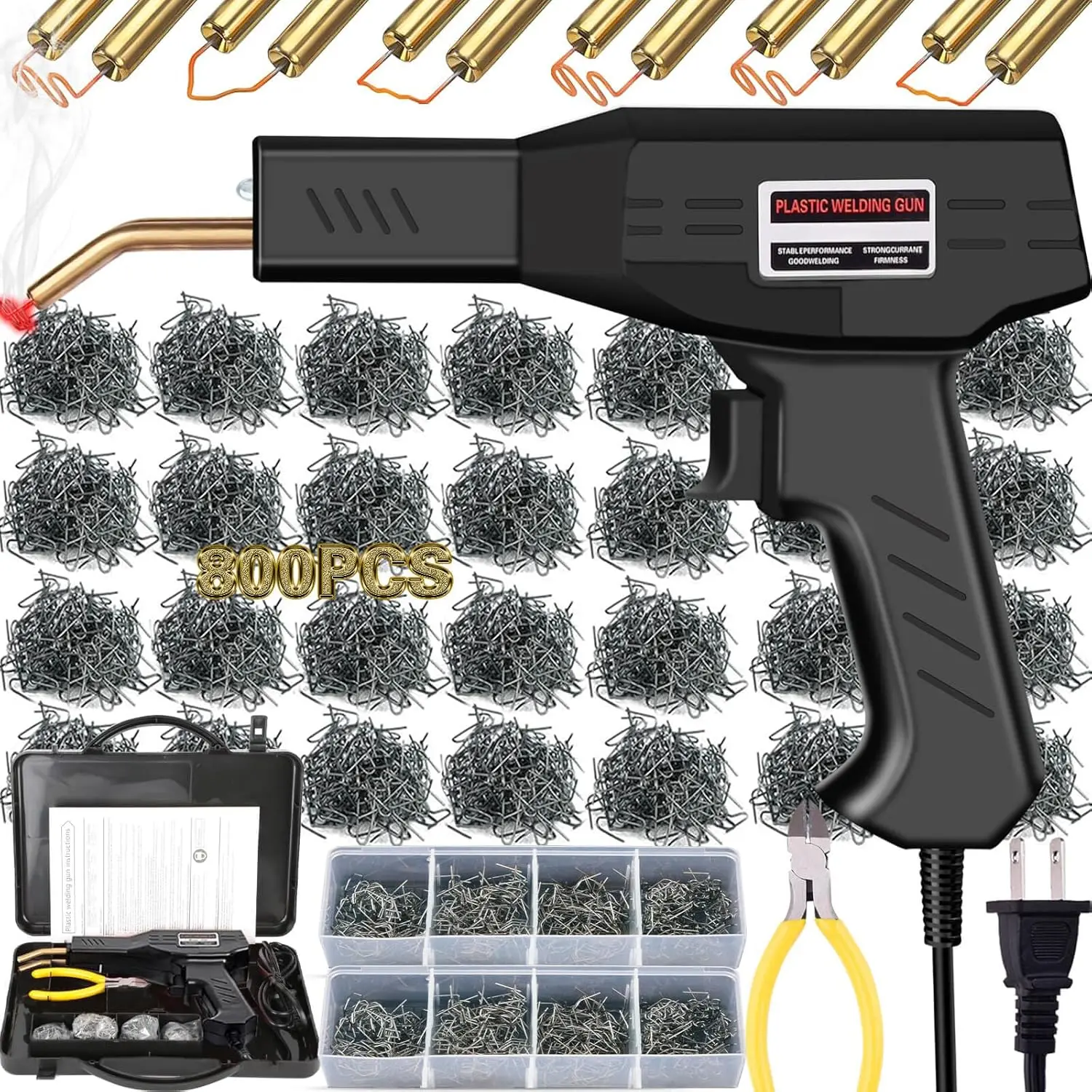Swiilpo Plastic Welder, 800PCS Staples, Plastic Welding Kit, Must Have for DIYers, Instant On/Off, Plastic Welder Kit, Bumper Repair Kit Plastic Repair Kit, Portable ToolboxQuesear