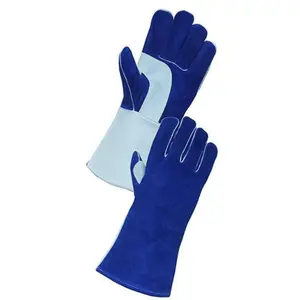 Giorgino MIG Welding Gloves for Men Heavy Duty Premium Goat Leather Reinforced Thumb 4" Cuff Kevlar Stitching Blue Work Gloves