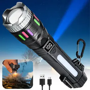 Lgnition Function Flashlight 2400-Lumen 2-in-1 Digital Display Flashlight—Rechargeable, Zoomable, Waterproof, and Adjustable Brightness—Ideal for Outdoor Camping and Emergency Situations.