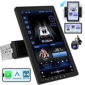 10.1inch Rotatable Touch Screen Car Stereo Single DIN - Android 13 System, Wireless CarPlay/Android Auto, 4-Core CPU, 2GB RAM 32GB Storage, GPS Navigation, Hi-Fi Stereo, Bluetooth 4.2, AHD Rearview Camera