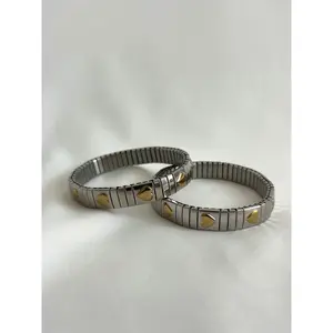 Silver Waterproof Stainless Steel Elastic Bracelet with Gold Heart