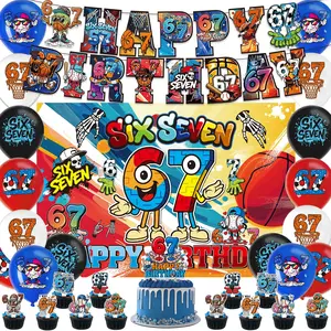 32-Pieces 67 Sports Theme Birthday Party Decoration Set, Includes Banner, Balloons, Cake Topper, Backdrop, Perfect for Birthdays