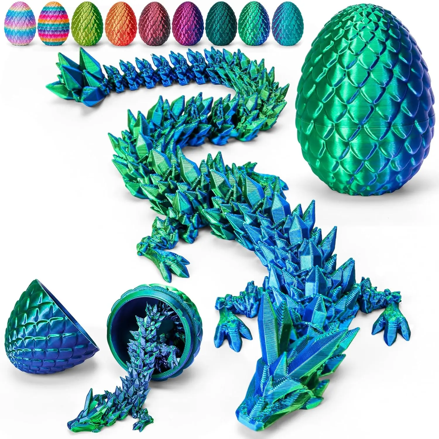 11.8" 3D Printed Dragon Egg, Cool 3D Printer Articulated Crystal Dragon Toys for Kids, Surprise Animals Figurines Fidget Dinosaur Eggs Toys for Boys Kids Teen 5-7 4-6 8-12