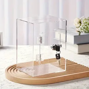 Acrylic Transparent Card Box with Lock, Waterproof Donation Suggestion Voting Box, Household Storage Organizer, Ideal for Weddings Birthdays Housewarmings