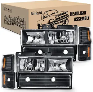 Nilight Headlight Assembly for 1994 1995 1996 1997 1998 Chevy Silverado Tahoe Suburban C10 C/K 1500 2500 3500 Replacement Headlamp Black Housing Amber Reflector Bumper Corner Lamp auto led light Truck v8 raptor driver side