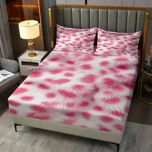 3pcs Pink Leopard print Pattern Bedding Set, Simulated Plush Printed Fitted Sheet  Set, Suitable for Girls and Children's Bedrooms, Room Bed Decoration Soft and Skin friendly, Includes 1 Fitted Sheet  and 2 Pillowcases