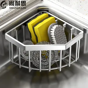 Kitchen sink storage shelf, wall-mounted sponge rack, scouring pad and steel wire ball rack, kitchen sink draining storage rack.