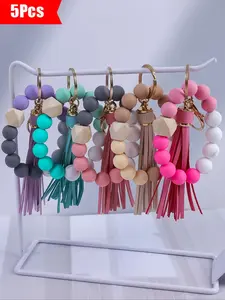 1/5 Macaron colored beaded keychain, with bright candy colored mixed beads and matching tassels, super decompression, 5 color options for all outfits, hanging keys and bags, Practical Keychain Jewelry