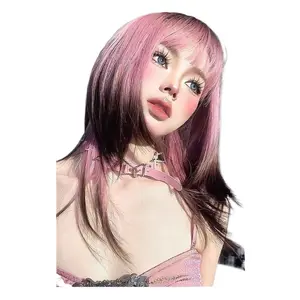 Pink Gradient to Black Raspberry Latte Ombre Wig Voluminous Top Parisian Style