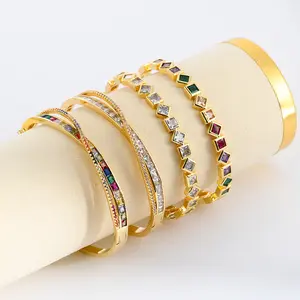 Minimalist Cross-Over Zirconia Bangle Vintage Micro-Pavé Geometric Cuff Bracelet, Dainty Stackable Gold Jewelry for Women