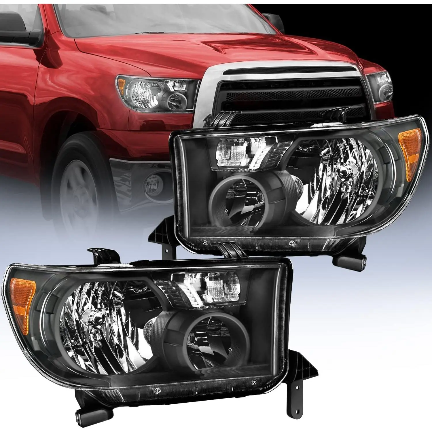 Nilight Adjustable IP65 Waterproof LED Headlight Pair Set for 2007-2013 Toyota Tundra, 2008-2017 Sequoia, Black Housing, Metal Reflectors, Amber Accent, Temperature-Resistant, Wide Beam, Night Safety, Leakproof Driver & Passenger Side Replacements, Yes, C