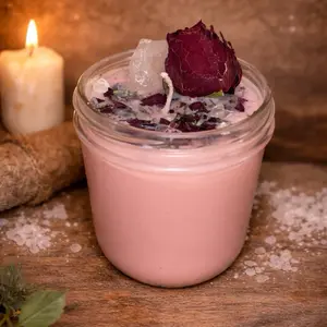Love Spell Candle with Rose Petal and Herbal Infusion for Aromatherapy and Relaxation