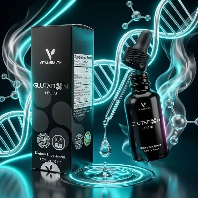 Vital Health V-Glutation Plus - Liquid L-Glutathione Antioxidant and Detox Supplement with Vitamin C, Curcumin & Chlorophyll