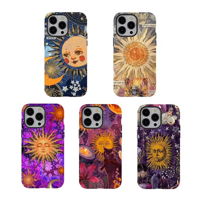 Vintage Sun Phone Case,mystical Sun Design Protective Covers,Durable 2-piece design tough phone case,for iPhone 17 Air Promax 16 15 14 13 12 11 8 7 for Samsung Series,Retro sun Aesthetic Protective Cover,perfect gift