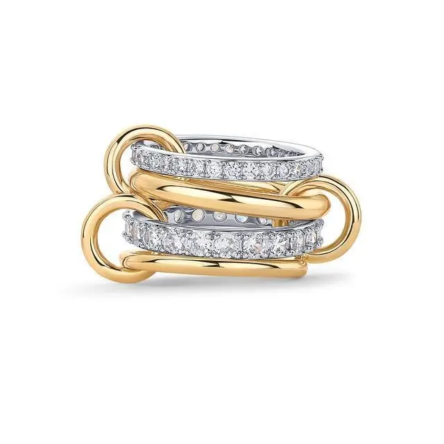Interlocked Stackable Rings for Women - Multi-Metal Statement Rings with Cubic Zirconia Accents - Stylish Two-Toned Jewelry-Mother's Day Gift Mom Outdoorfun