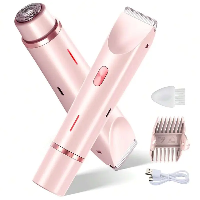 Women's Dual-Purpose 2-in-1 Electric Bikini Trimmer & Rechargeable Shaver Machine - Dual-Head Design, Waterproof Portable, Wet-Use, ABS Grooming Tool with Cleaning Brush, Fast Trimming, Smooth Finish for Facial & Body Hair Care (1 Unit)