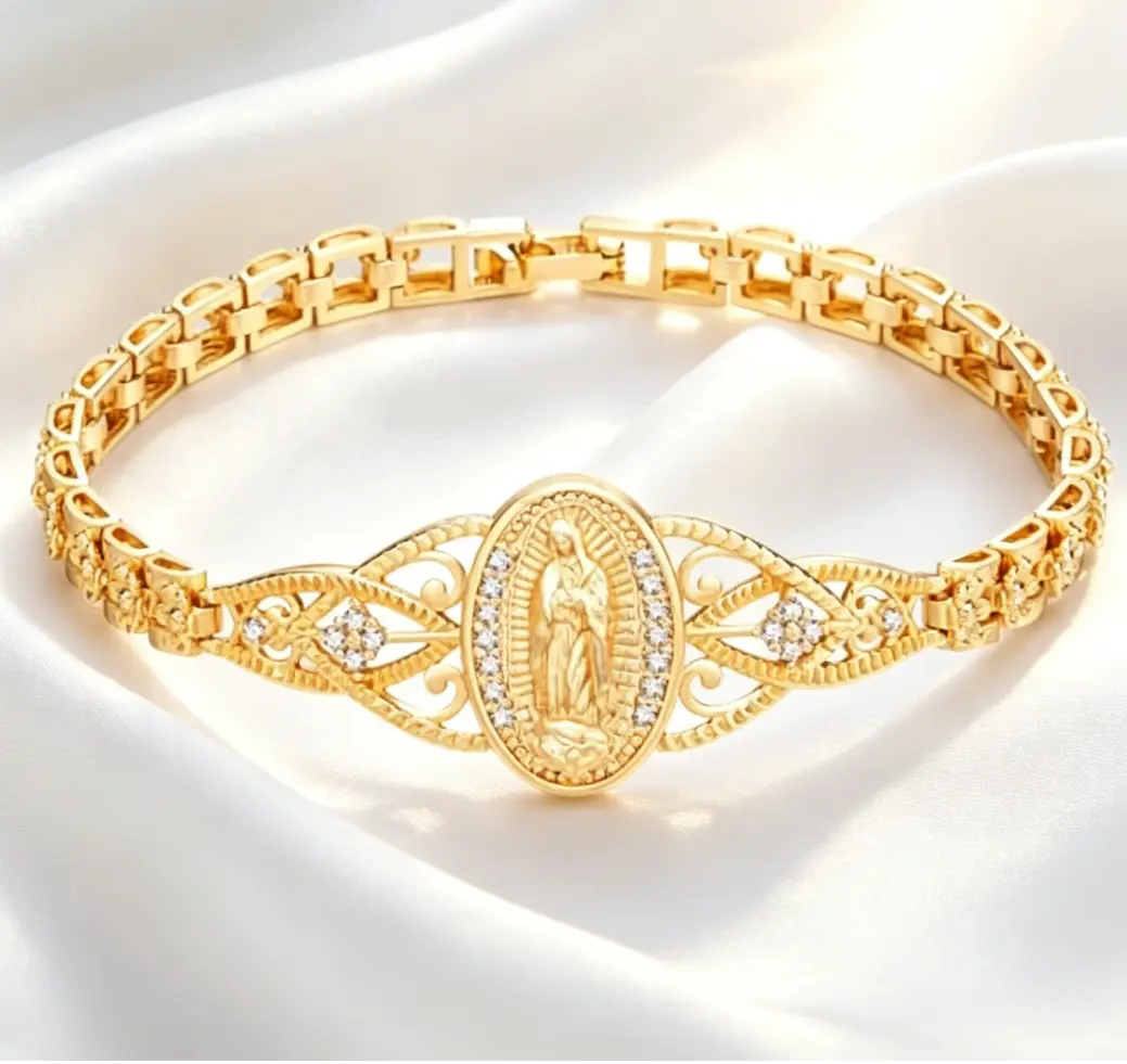 Women Catholic Virgin Mary Bracelet, Gold Plated Religious Jewelry, Guadalupe Chain for Women, Daily Prayer  Accessory Ideal Christian Gift for Her 