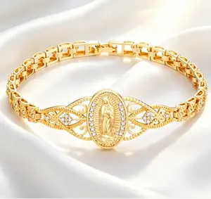 Women Catholic Virgin Mary Bracelet, Gold Plated Religious Jewelry, Guadalupe Chain for Women, Daily Prayer  Accessory Ideal Christian Gift for Her 
