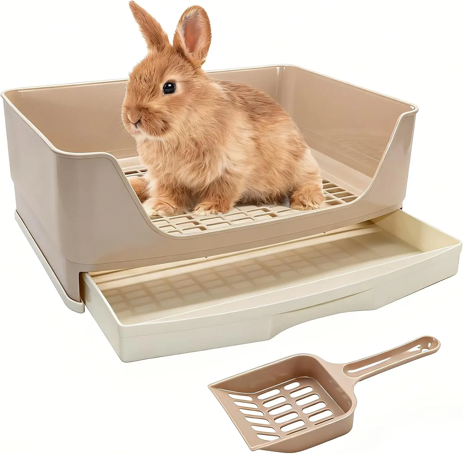 BWOGUE Large Rabbit Litter Box Toilet,Potty Trainer Corner Bedding with Drawer Larger Pet Pan for Adult Guinea Pigs, Rabbits, Hamster, Chinchilla, Ferret, Galesaur, Small Animals(White) Gift