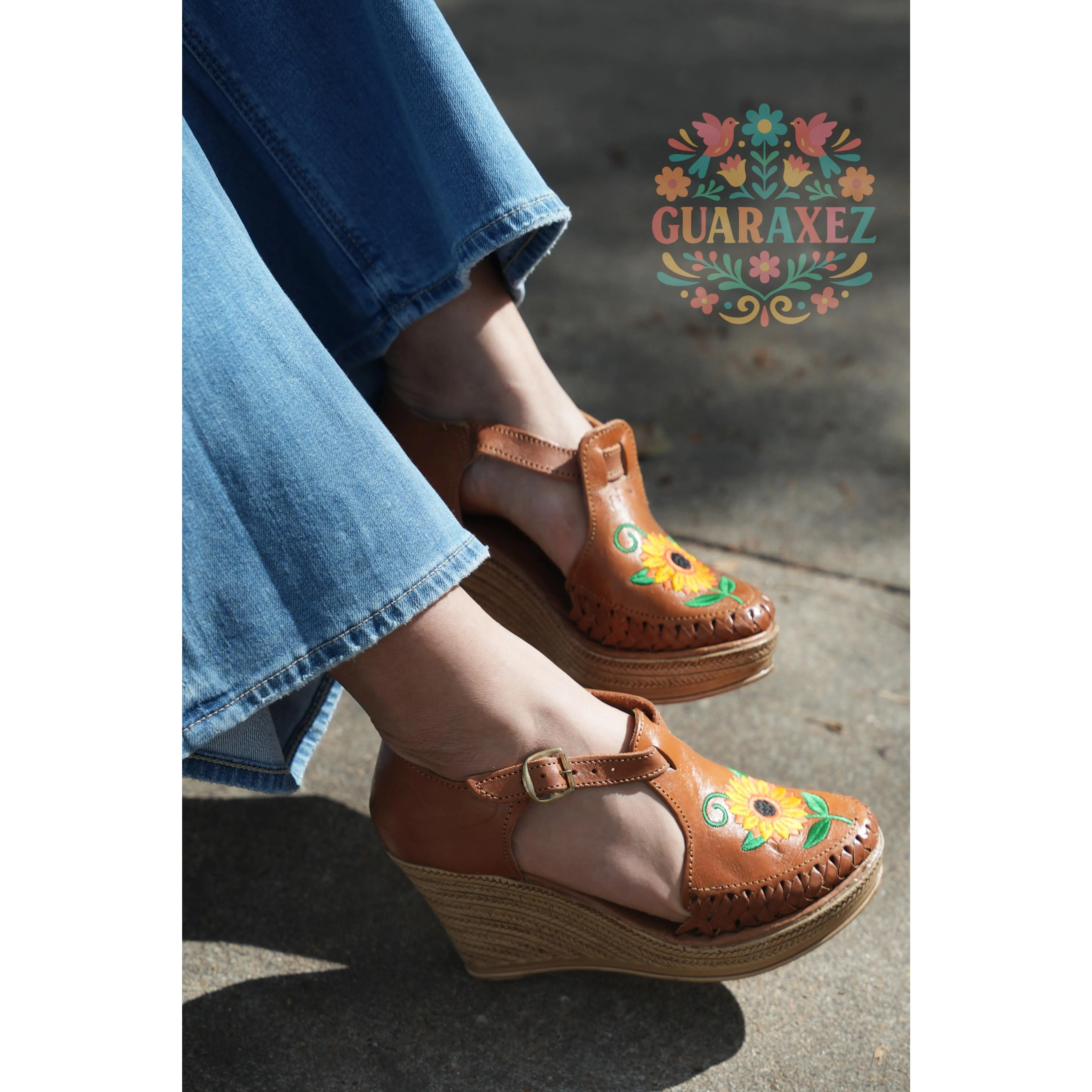 GIRASOL Platform Sandals for Women - Comfortable Summer Footwear with Sunflower Design and Braided Edges