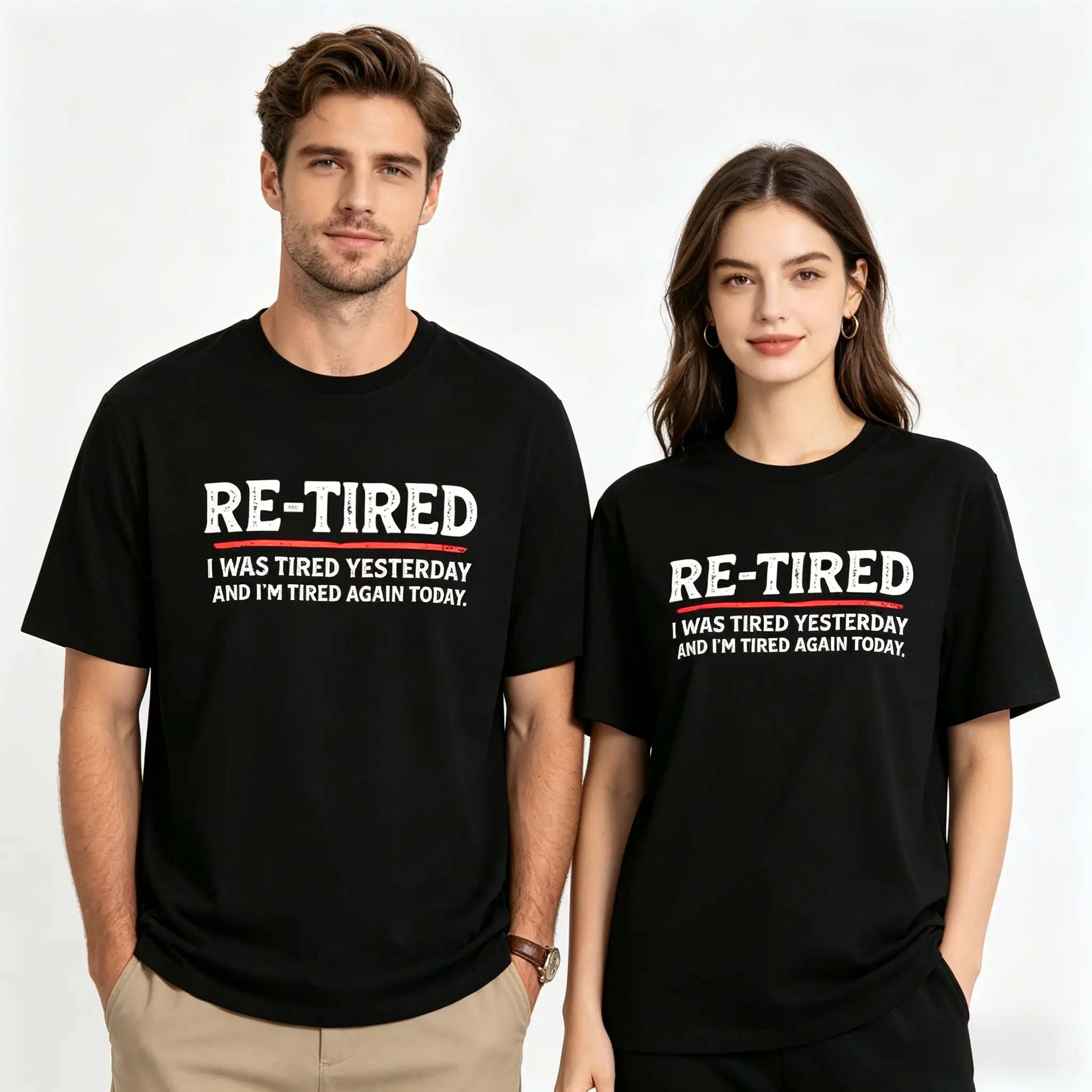 Unisex Classic "Re-Tired" Sarcastic Quote Graphic T-Shirt - 100% Breathable Smooth Cotton Vintage Lazy Y2K Streetwear Top, Apparel for Mood Merch, Bestie Gift (TikTok Shop Deals)