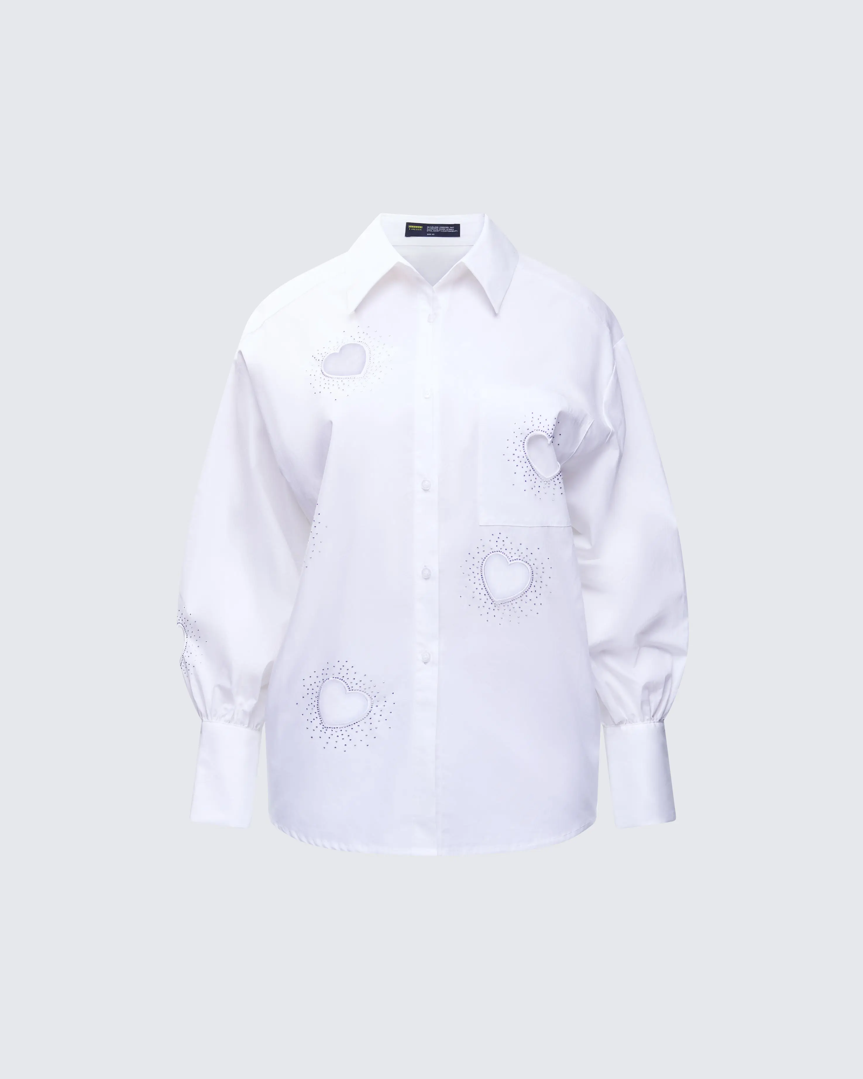 Men's Rafaela White Collared Long-Sleeve Crystal Button Casual Shirt