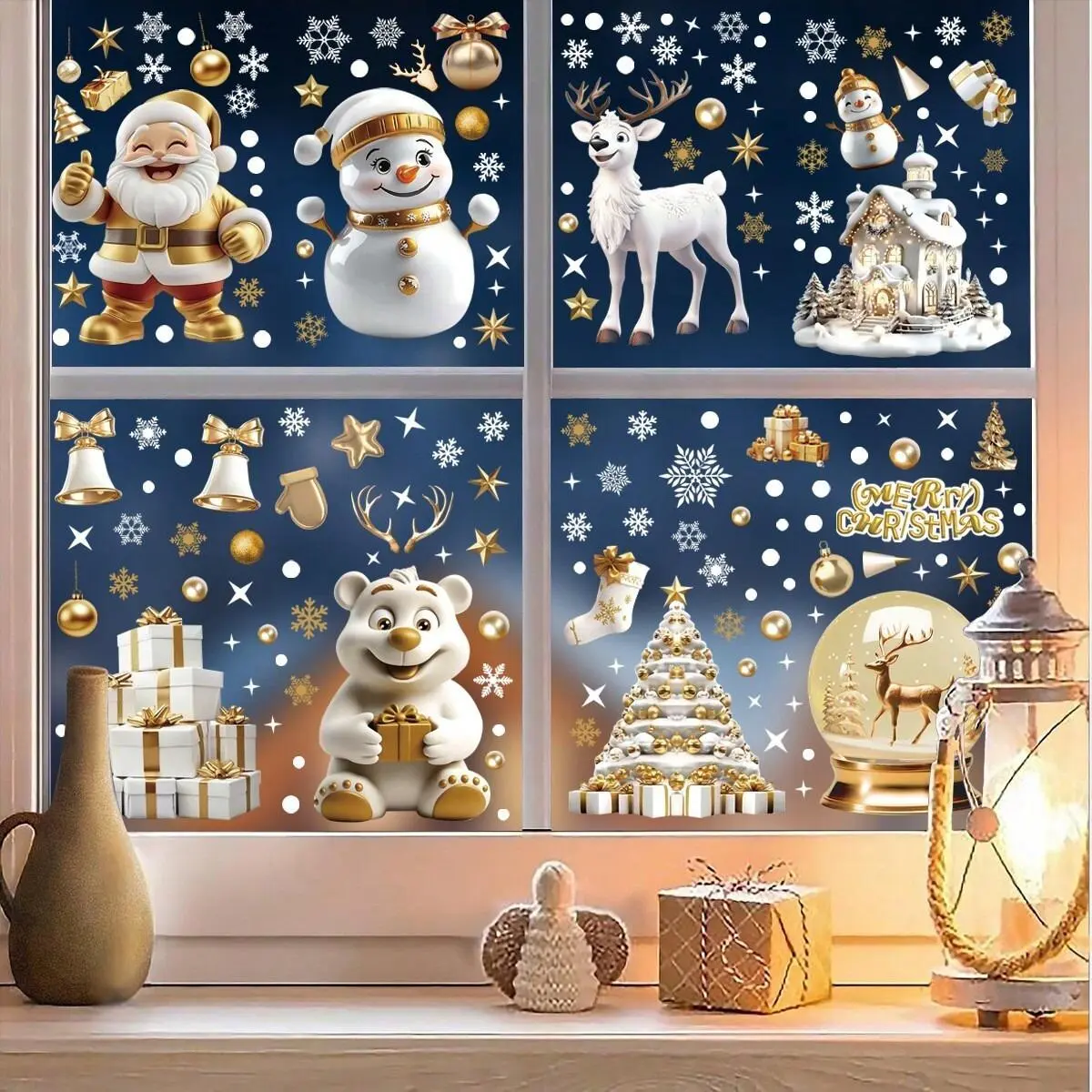 Christmas Snowman Refrigerator Magnets Set, Santa Window Stickers, Holiday Decorations for Home Party Restaurant Decoration