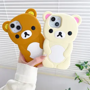 Cute 3D Cartoon Rilakkuma Bear Phone Case for iPhone 17 16 promax 15 14 13 12 11 Pro Max Plus SE Soft Silicone Cover