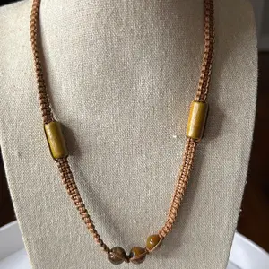 Handcrafted Brown Beaded Necklace with Golden Accents for Everyday Wear