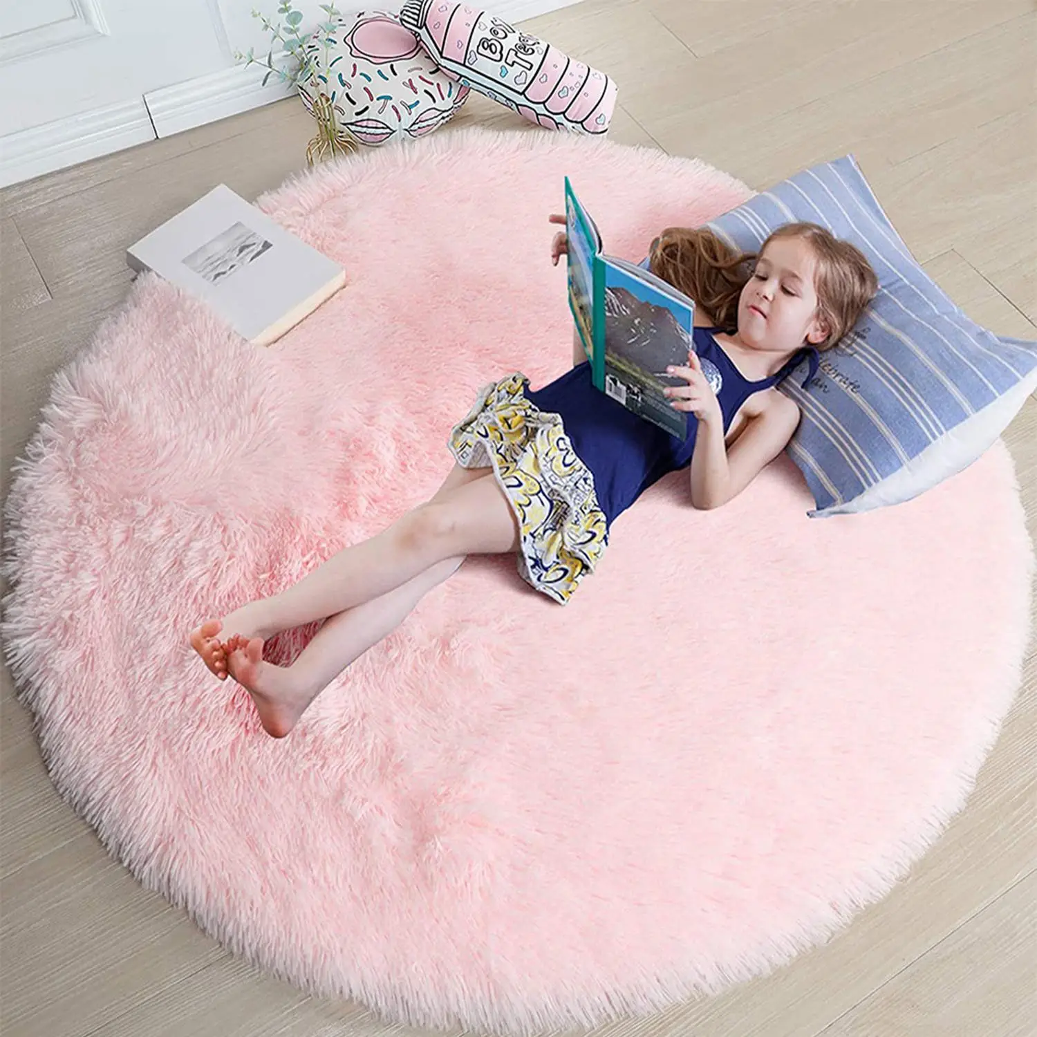 Round Shaped Soft Plush Rug, 1 Piece Non-slip Fluffy Shaggy Rug, Decorative Mat for Home Living Room Bedroom Nursery Room Game Room Dormitory, Solid C