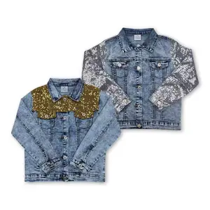 Girl Clothes Blue Sequin Girl Winter Jacket Denim Coat