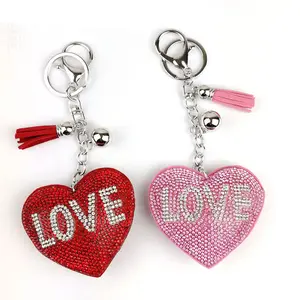 Rhinestone LOVE Heart Keychain with Tassel & Bell - Bling Bag Charm for Women Girls#Sparkly LOVE Heart Keychain Purse Charm - Perfect Valentine's Day Gift for Her