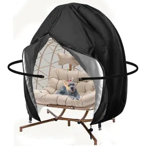 Double Patio Egg Chair Cover Large 91x80 inch  Windproof Outdoor Swing Egg Chair Cover with Zipper and Bottom Buckle, Black