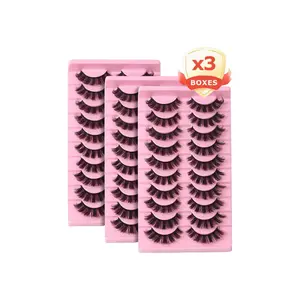 30 Pairs Ultra-Soft Cat Eye False Eyelashes, Eye End Elongated 5D Thick Curly Lashes, 3D Fluffy Volume Faux Mink Lashes, D Curl Dramatic Fake Lashes, Lightweight Comfortable No Irritation Lashes for Daily, Party, Stage & Halloween Makeup, 3 Boxes