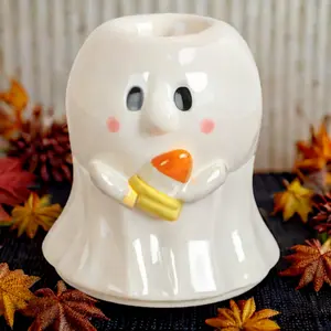 Candy Corn Ghost Wax Melts Warmer • Ceramic Halloween Oil Burner • Spooky Night Light Gift