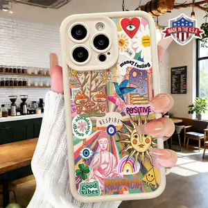 Trendy Artistic Boho Graffiti Collage Pattern Case for iPhone 17 16 15 14 Pro Max 13 12 11 XR XS Plus Air Slim Shockproof Anti Drop Protective Lightweight TPU Cover