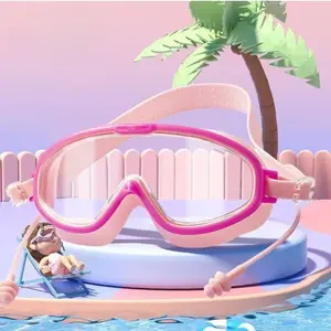 Swimming Goggles, Large Frame Waterproof Anti-Fog Swim Glasses, Suitable for Boys and Girls Aged 13-16, Silicone Material, Cool Swimming Goggles