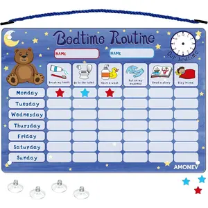 Magnetic Bedtime Routine Chart Reward Chart and Sleep Training Stay in Bed Chart for Boys Girls Toddlers and Young Children with 50 Magnetic Stars Included